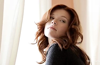 Beautiful redhead chick teasing her body and masturbating will make you cum