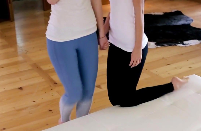 Two girls share a fat cock, then deepthroat and fuck in until the dude cums