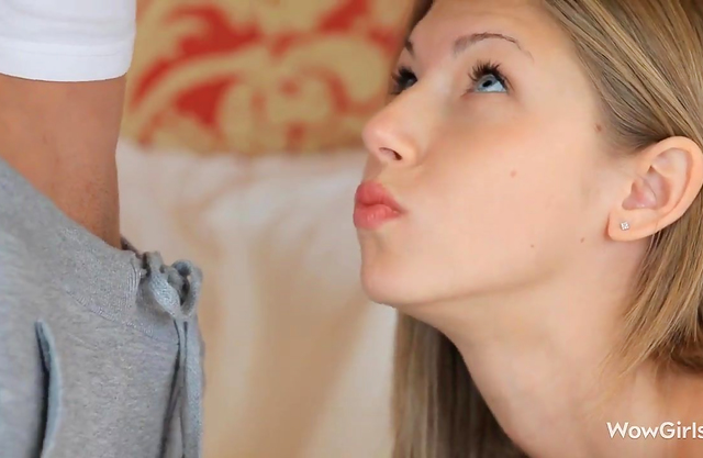 Naked petite blonde gags on a big cock then fucks it until she cums