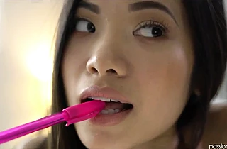 Naughty spinner can`t control her hot sexual fantasies about men with huge cocks