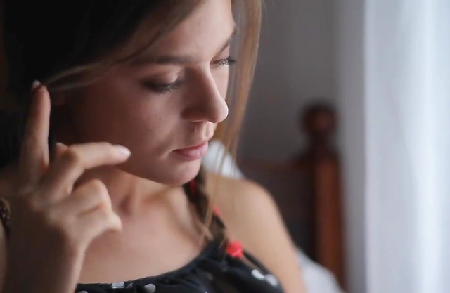 Girl gets distracted from reading and starts stripping and masturbating