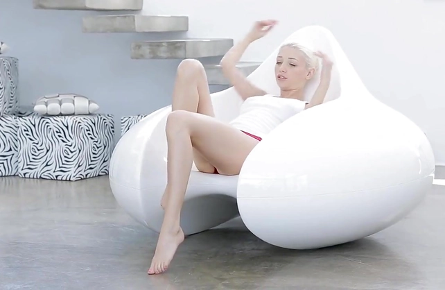 Blonde stretching on the chair gets her pussy destroyed by a stud's cock