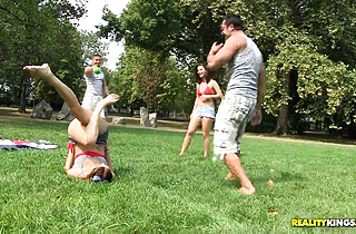 Two sporty teen girls get picked up and fucked hardcore by crazy fellows