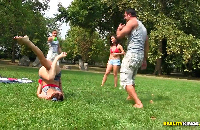 Two sporty teen girls get picked up and fucked hardcore by crazy fellows