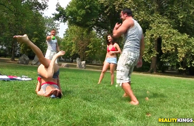 Two sporty teen girls get picked up and fucked hardcore by crazy fellows