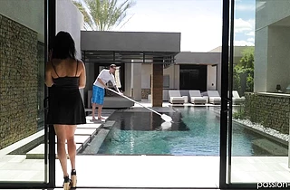 Brunette with huge tits loves getting fucked by her stepbro in the shower
