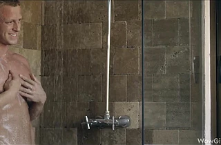Fantasy nude blowjob in the shower with a curly haired teen slut