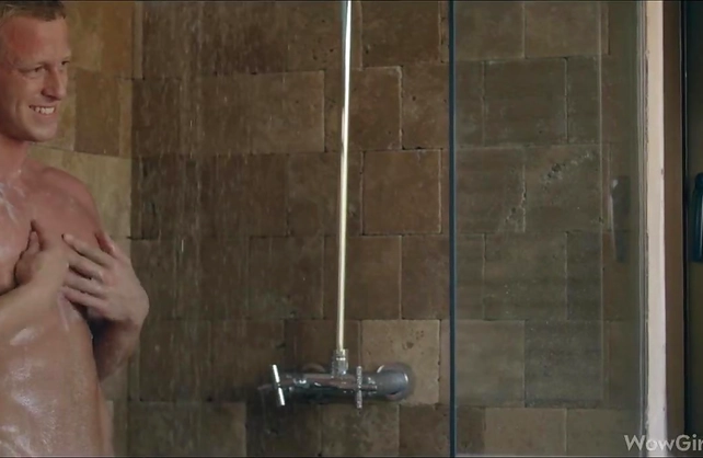 Fantasy nude blowjob in the shower with a curly haired teen slut
