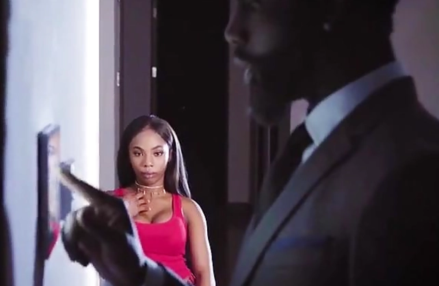 Ebony love strips naked to finger fuck her moist pussy in a hot solo