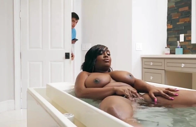 Strong mommy porn for a naked ebony milf and her two sons