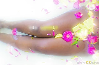 Busty ebony milf enjoys a warm bath and a pretty decent cock in her ass