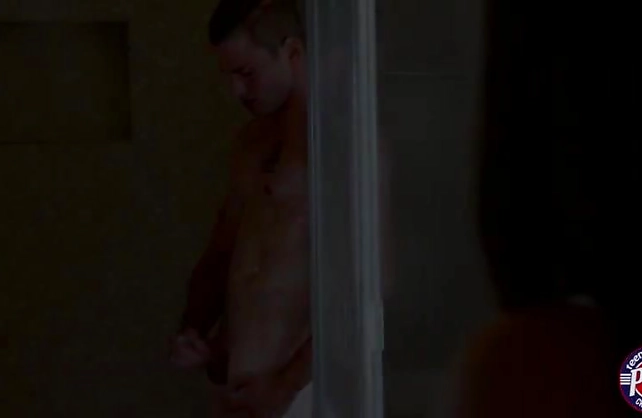 Naked brunette rides brother's big cock in the shower