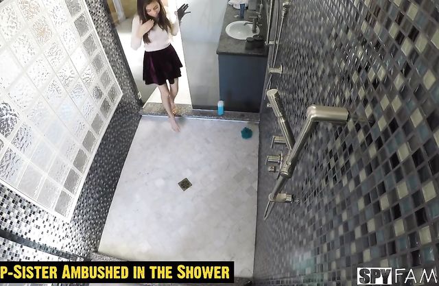 Stepsister devours stepbrother's cock and fucks him in the shower until they cum