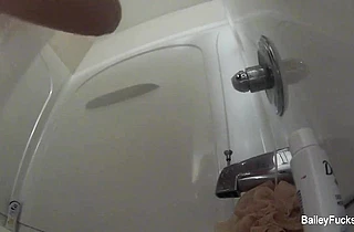 Sugary girl with appetising body and hot boobs takes a shower and rubs cunt