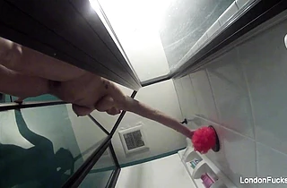 Naked girl rubs her dripping wet body and pussy in the shower on a hidden cam